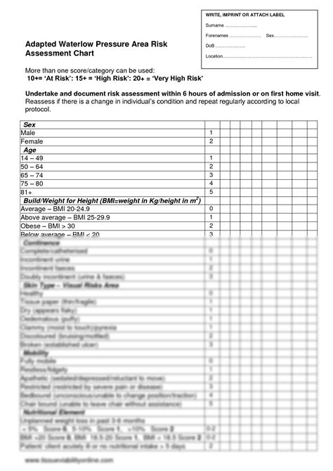 waterlow scale waterlow score chart Hospital hospitals risk article bed local