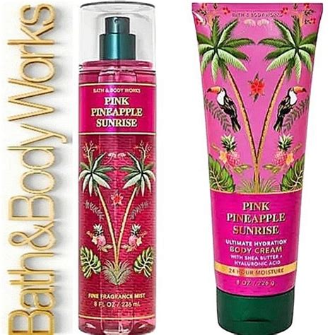 Pink Pineapple Sunrise Set Bath And Body Works Mist And Hydrating Cream Se Bath And Body Works