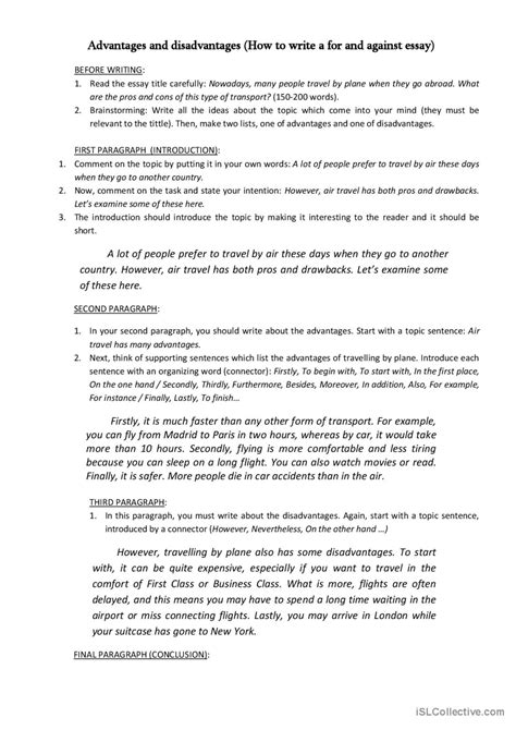 For And Against Essay English Esl Worksheets Pdf Doc