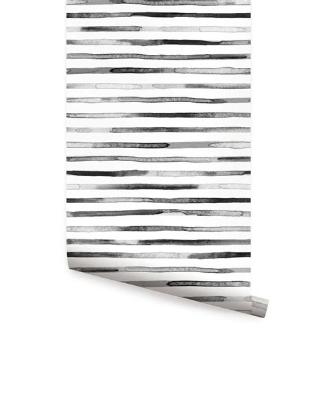 Watercolor Stripes Black And White Peel Stick Wallpaper Etsy