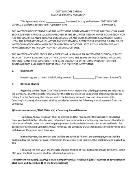 Free Sample Revenue Sharing Agreement Templates Pdf American