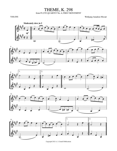 Theme From Flute Quartet No 4 K 298 First Movement Arr Mark