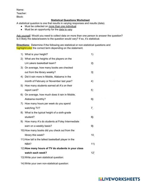 Statistical Anf Non Statistical Questions Online Exercise For