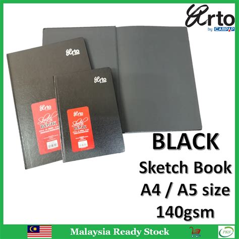 Campap Arto Black Paper Sketch Book A5 A4 140gsm 80pgs Shopee Malaysia