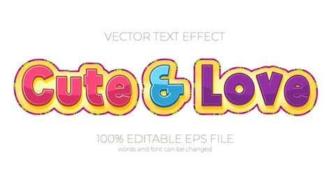 Premium Vector | Cute and love text effect style eps editable text effect