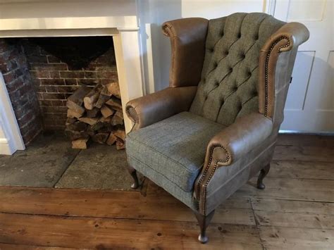 Elegant Green Harris Tweed Chesterfield Chair