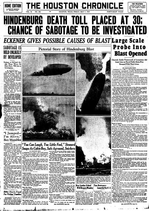 Today In History May 7 1937 Hindenburg Disaster Dominates Front Page