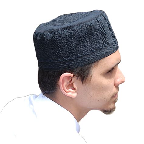 Beautiful Black Embroidered Cotton Kufi Muslim Kufi Takke Peci Kofia