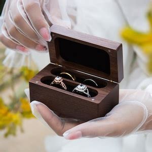 Quad Wood Ring Box Storage For Rings Engraved Ring Bearer Box