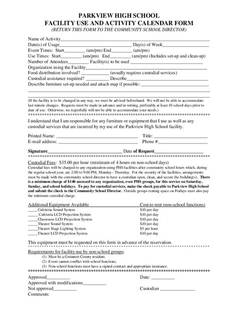 Fillable Online Parkview Facility Use Form Fax Email Print Pdffiller