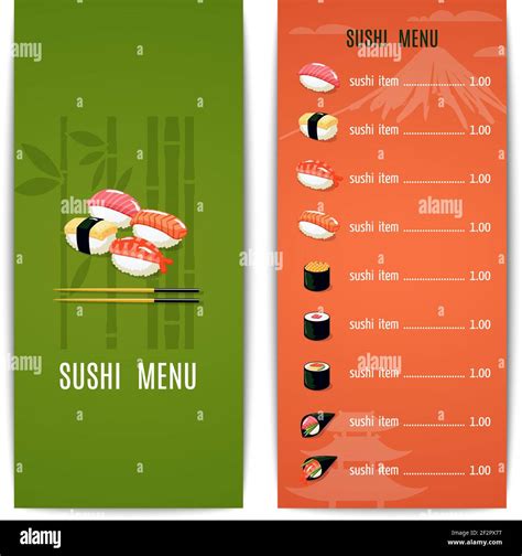 Asian Food Japanese Restaurant Menu Design Template With Sushi Vector