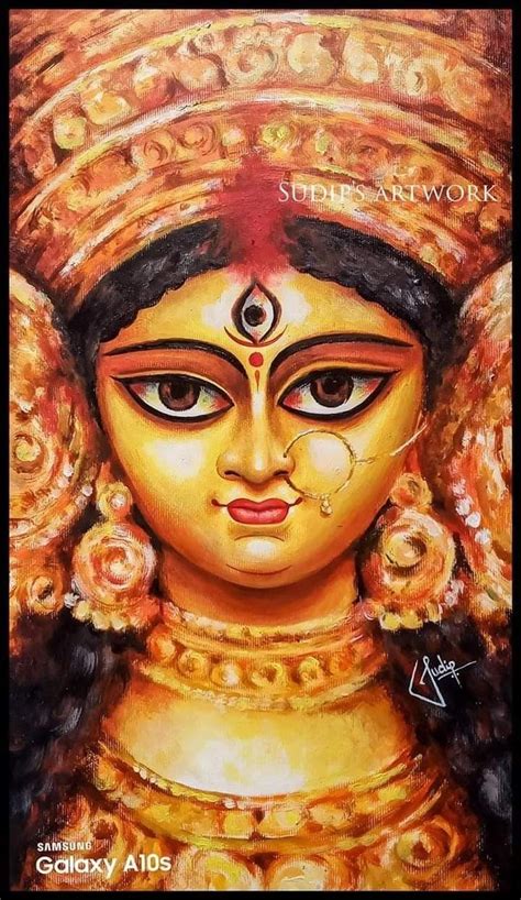 Maa Durga In 2024 Durga Painting Bengali Art Amazing Art Painting