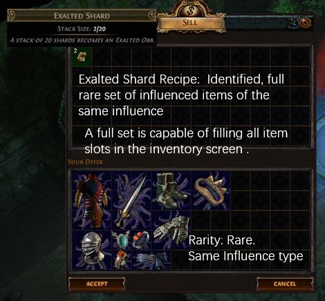 PoE Exalted Shard Recipe: Influenced full rare item sets vendor recipes