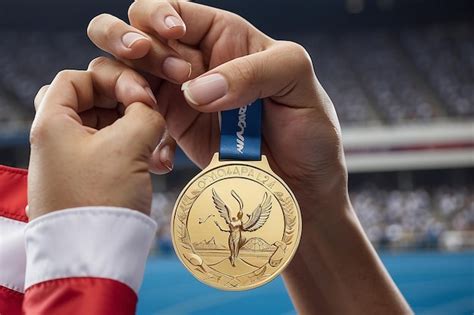 Mulheres Levantando A M O Da Medalha De Ouro Ol Mpica Na Vit Ria