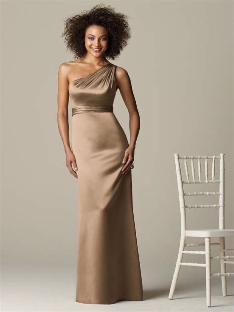 Champagne Column One Shoulder Zipper Floor Length Satin Prom Dresses