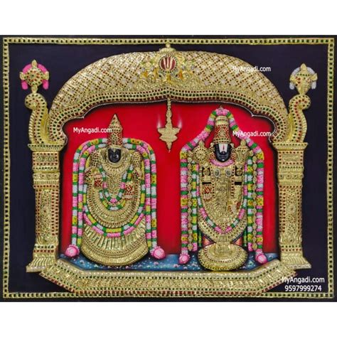 Thirupathi Balaji Perumal Alamelumanga 3d Embossed Tanjore Painting