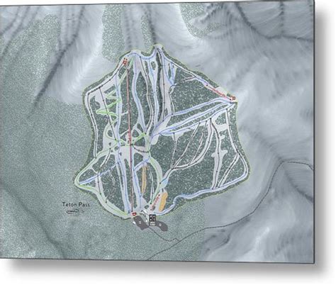 Teton Pass Ski Trail Map - Metal Print | Powderaddicts