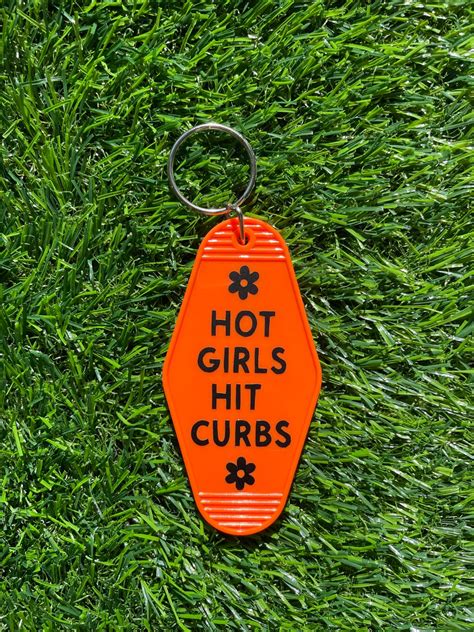 Hot Girls Hit Curbs Motel Keychain Retro Keychain Orange And Black