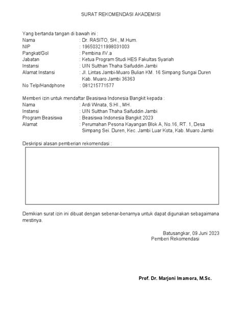 Surat Rekomendasi Akademisi Pdf