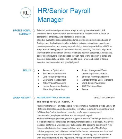 Hr Payroll Manager Resume Example