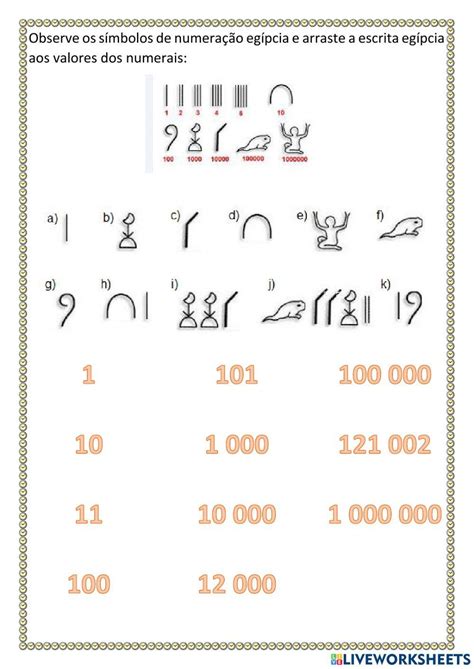 Atividade Números Egípcios 4o Ano Com Gabarito - Números Egípcios | Free Interactive Worksheets | 826276