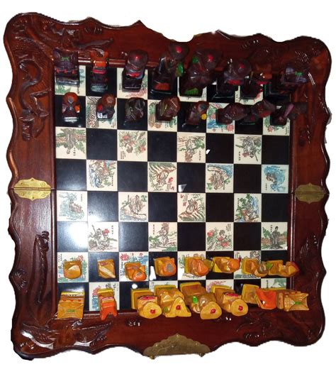 Antique Chinese Chess Set With Wooden Chessmen Featuring the Three ...