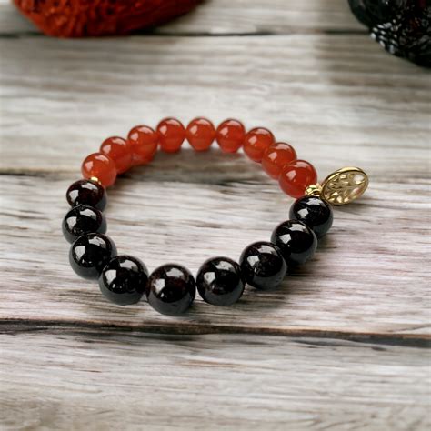 Bracelet de pierre naturelle de Grenat rouge foncé et Cornaline BIJ Homme