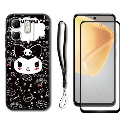 2 IN 1 For Infinix Hot 50i X6531 X6531B Case With Tempered Glass Ceramic Screen Protector Kuromi