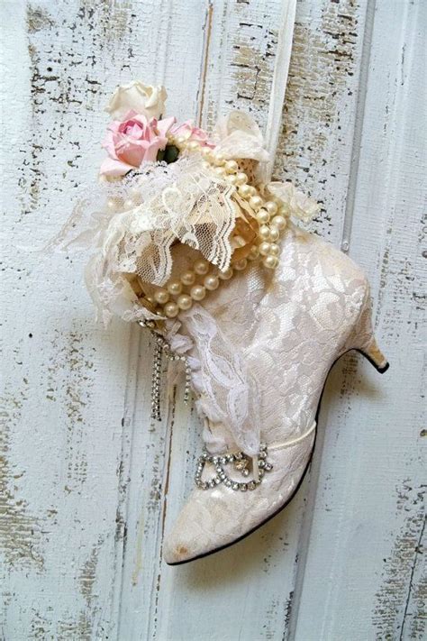 Victorian Decorative Boot Recycled White Lace Gorgeous Shabby Chic