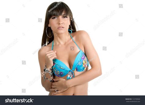 Beautiful Sexy Brunette Girl Blue Swimsuit Stock Photo Shutterstock