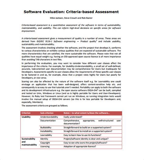 Free 9 Software Evaluation Samples In Pdf Word