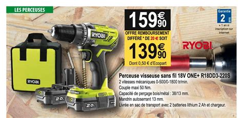 Promo Perceuse Visseuse Sans Fil V One R Dd S Ryobi Chez