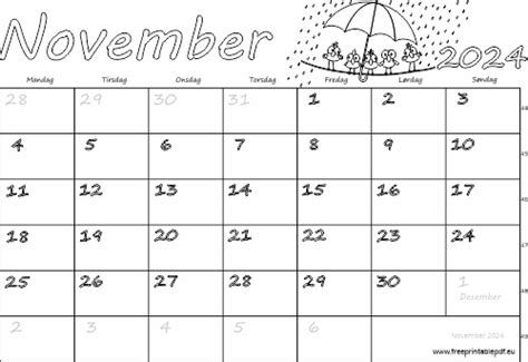 Kalender November Utskriftsvennlig Gratis Utskriftsvennlig Pdf