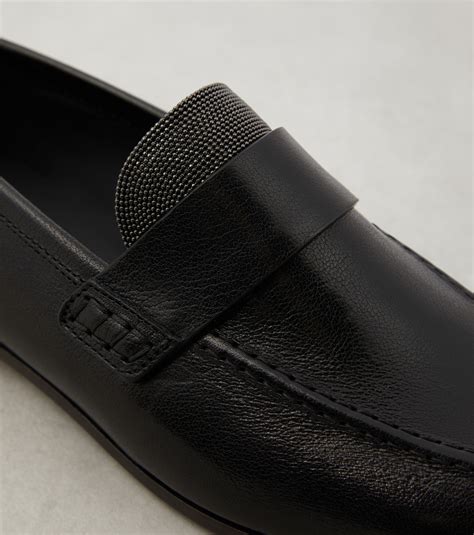 Monili Embellished Leather Loafers In Black Brunello Cucinelli