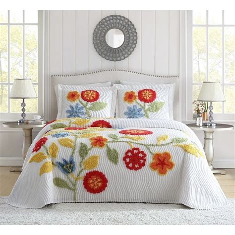 White Birch Flower Garden Chenille Bedspread (White - Shabby Chic ...