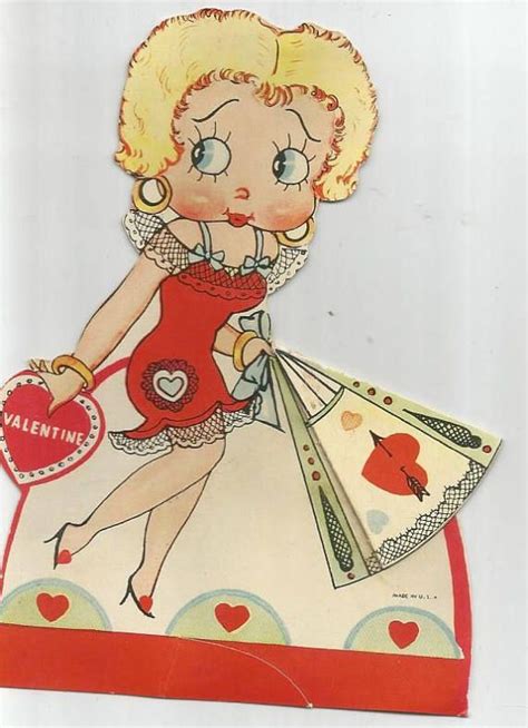 1930s Vintage Valentine Betty Boop With Fan Pull Out Card Die