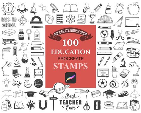 100 Procreate Education Stamps Education School Brushes Teacher