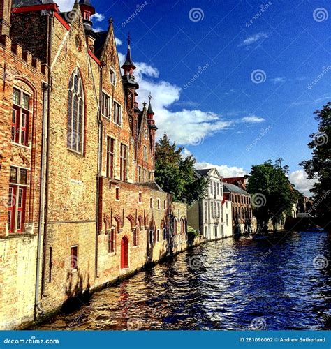 Historic Buildings on the Canal. Bruges, Belgium. September 19, 2015