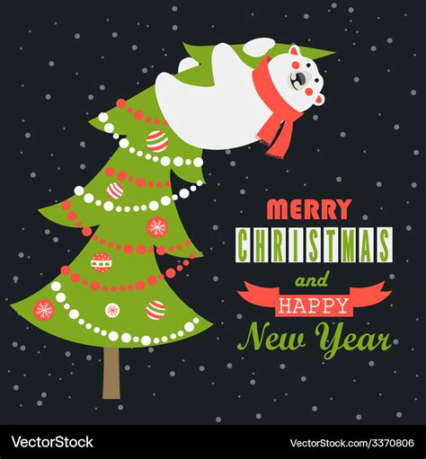 Greeting Card Polar Bear Climbed The Christmas Vector Image