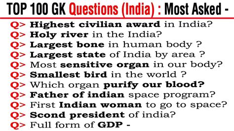 Top 100 Gk Questions And Answers India Gk Most Asked In Exams Kids