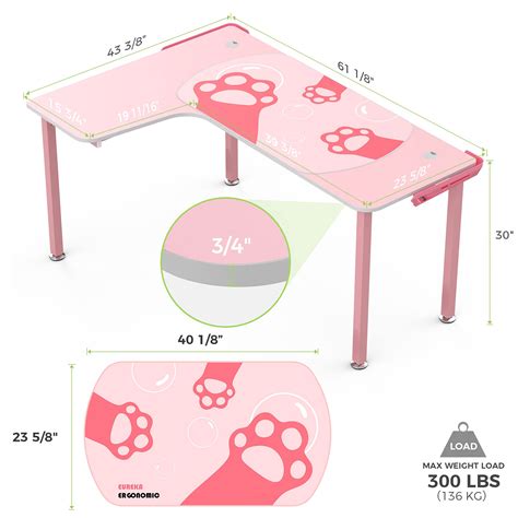 Buy Eureka Ergonomic 61 Inch L Shaped Desk Pink Computer Gaming Desk