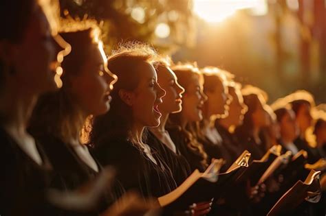 Illuminated By The Bright Sun Women Sing In The Church Choir Premium