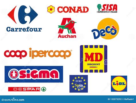 Collection Of Logos Of The Most Popular Supermarkets In Italy Editorial