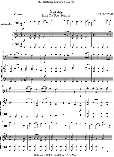 Vivaldi Spring From The Four Seasons Sheet Music For Cello