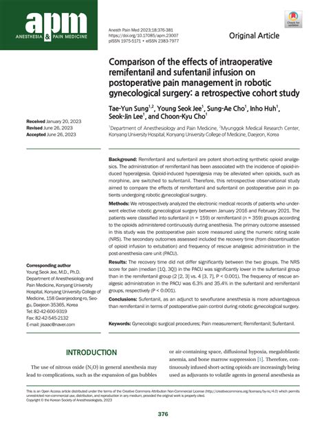 PDF Comparison Of The Effects Of Intraoperative Remifentanil And