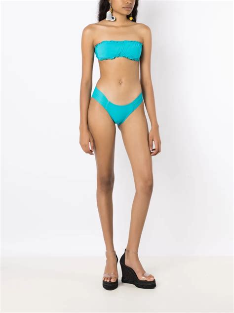 Amir Slama Ruffled Trim Bandeau Bikini Top In Blue ModeSens