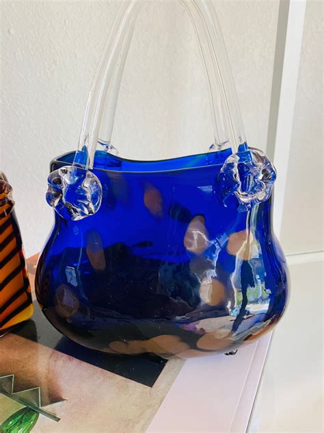 Murano Style Glass Purse Blue Glass Blown Art Blue Glass Etsy