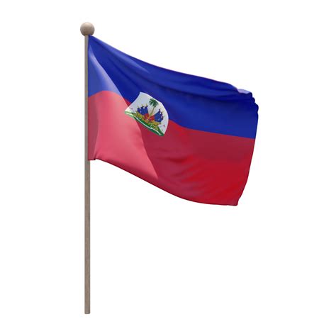 Haiti D Illustration Flagge Auf Der Stange Fahnenmast Aus Holz