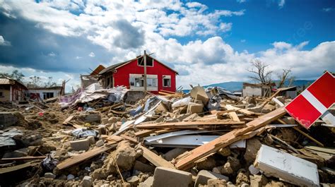 Rumah Merah Di Puing Puing Saat Gempa Melanda Gambar Palang Merah