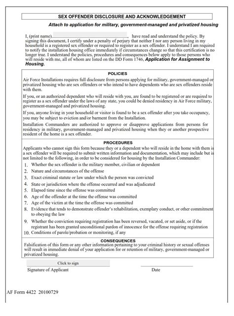 Af Form Sex Offender Disclosure And Acknowledgement Af Forms